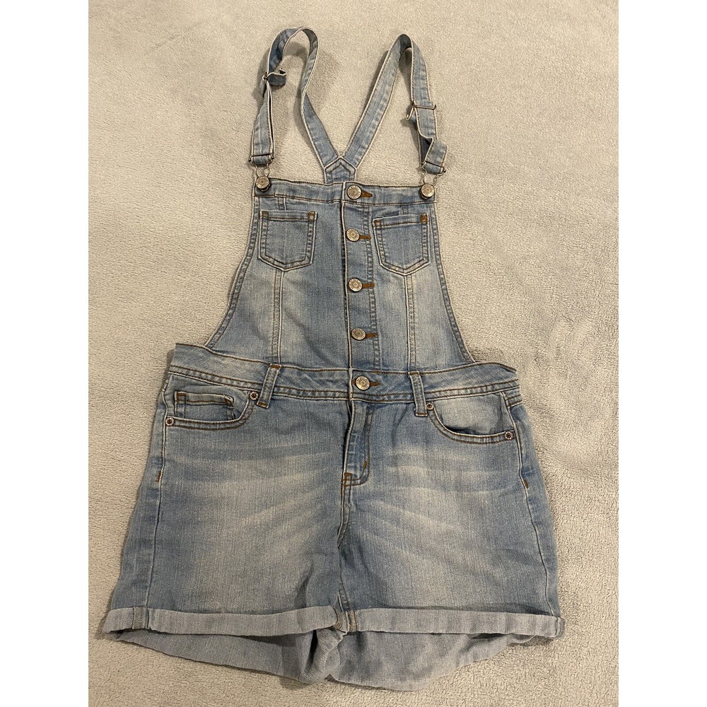 Wax Jean Basic Denim Overalls Shorts Distressed Womens Medium Blue